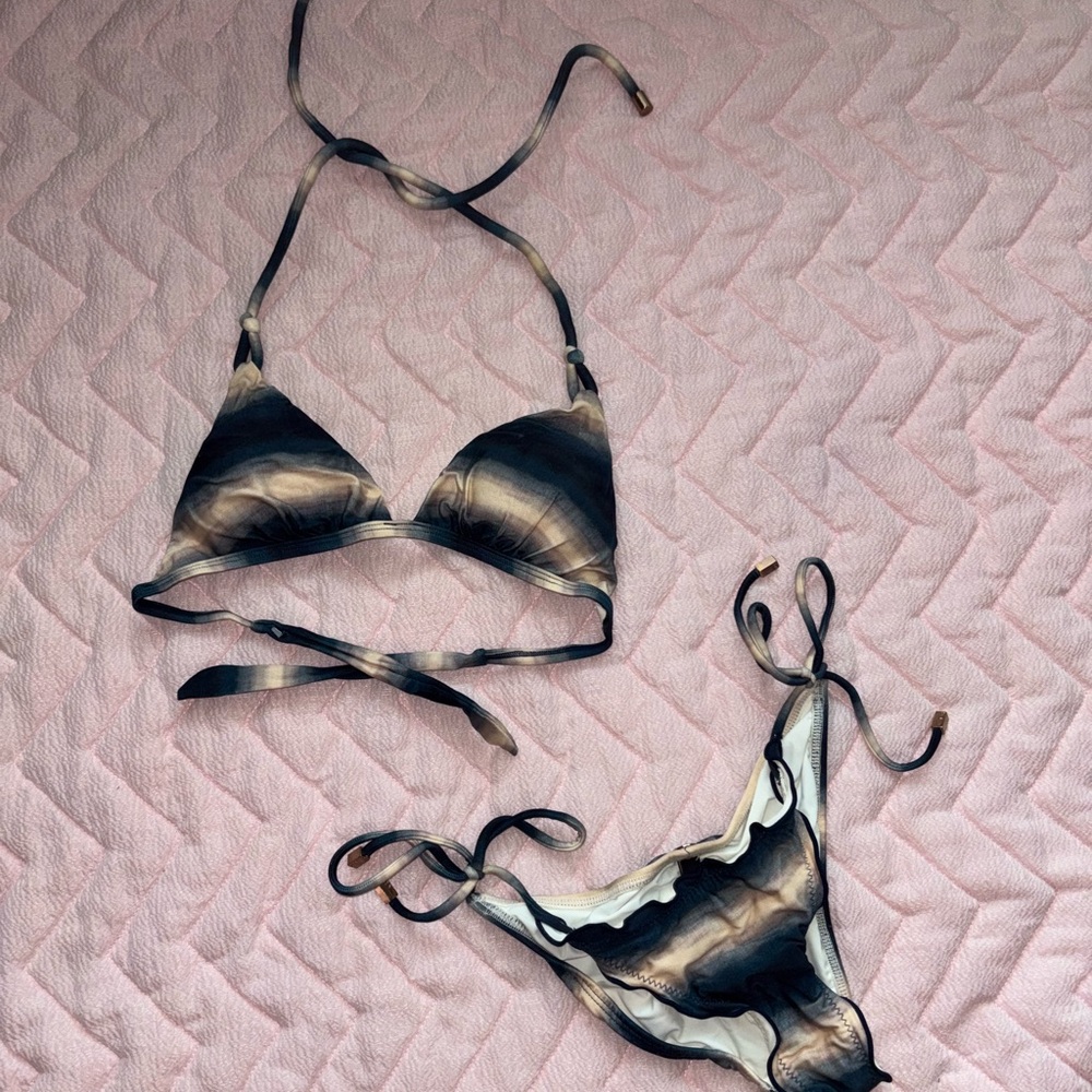 Vix Paula Hermanny Swim Striped Halter Bikini Top AND Bottoms Set